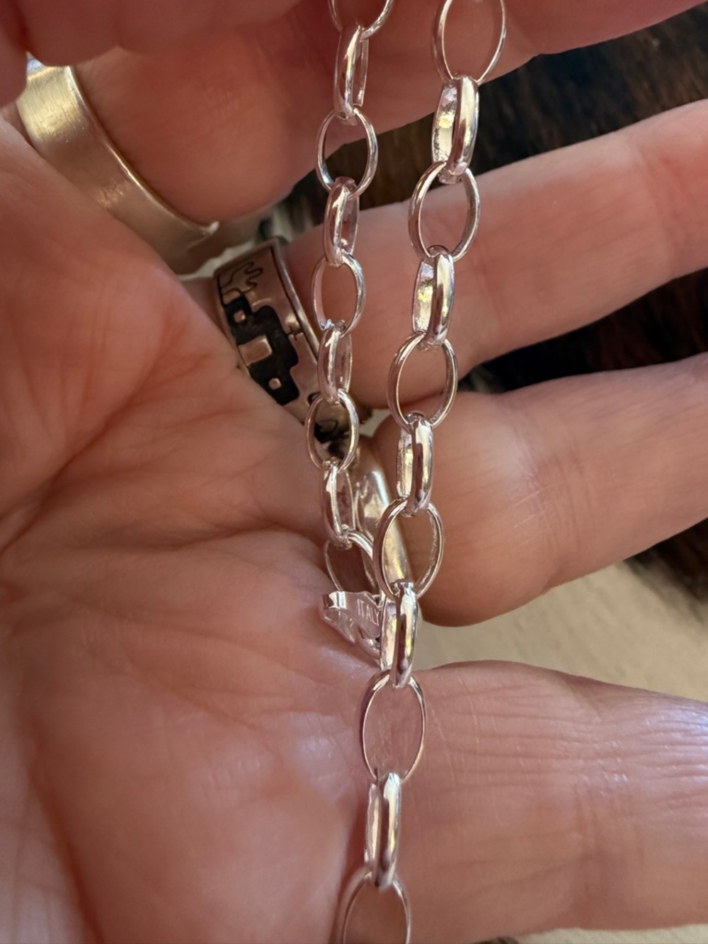 ❤️ Italian Sterling Silver 5mm Oval Rolo Link Charm Stacker 5.3G Bracelet 7.75”L - Picture 9 of 9